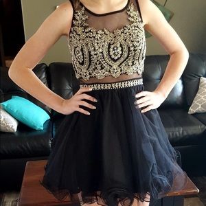 gold and black hoco dress